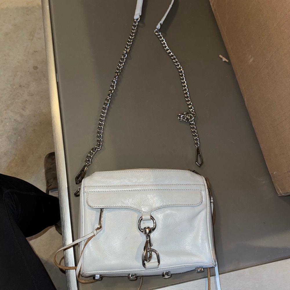 White Leather Crossbody Bag with Silver Chain Strap